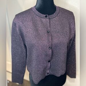 Zara~Glistening Purple Metallic Cropped Cardigan~Velveteen Button Closure~Size M